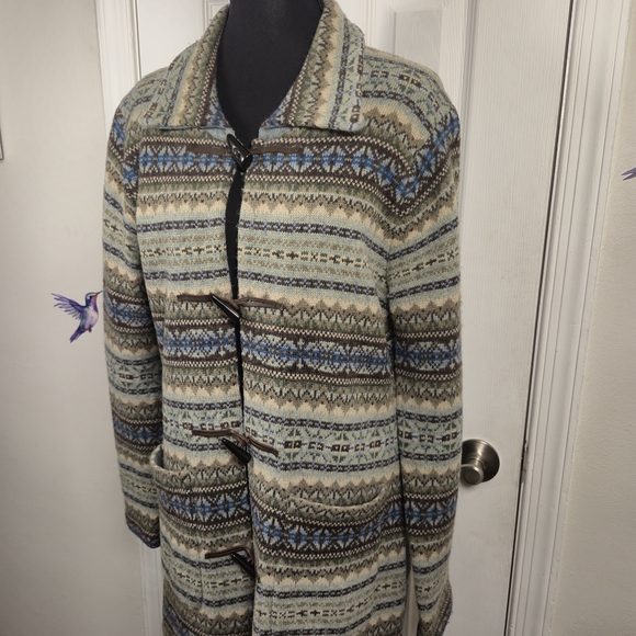 Vintage Talbots 100% Lambswool Fair Isle Toggle-Closure Cardigan Jacket  S - Picture 3 of 9